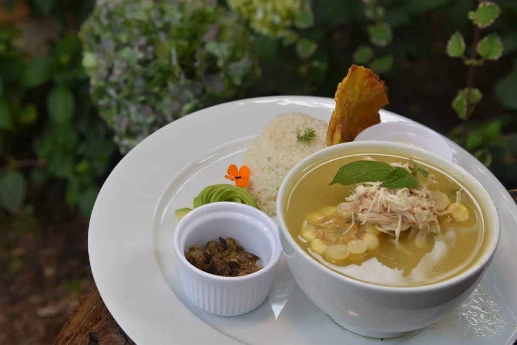 jiaco bogotano con arroz, aguacate y patacón en 3 Soles Chía