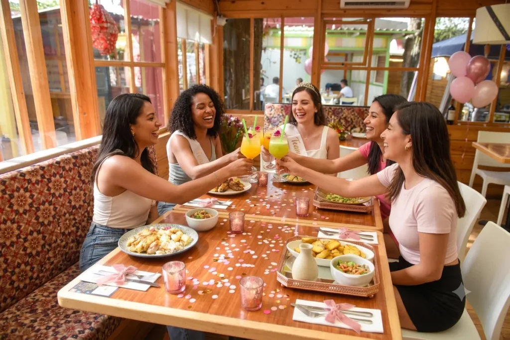 Amigas brindando durante una despedida de soltera en Chía en el restaurante 3 Soles.