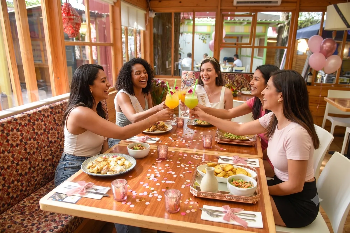 Amigas brindando durante una despedida de soltera en Chía en el restaurante 3 Soles.