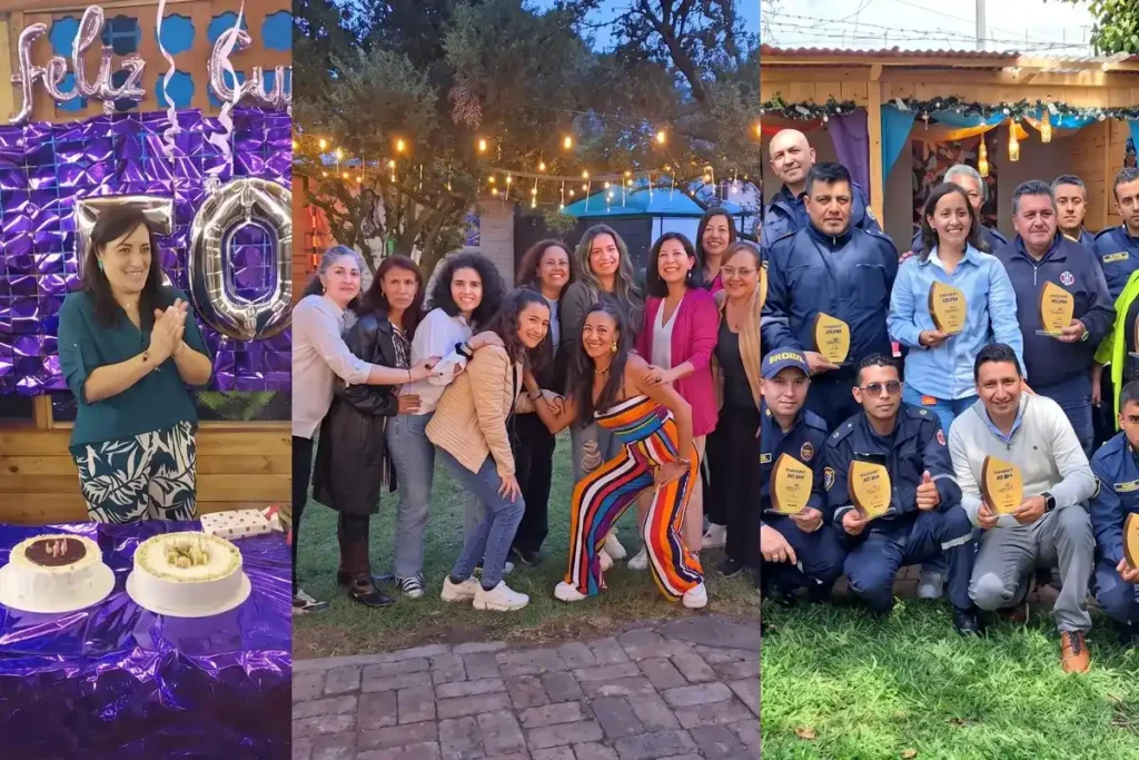Collage de personas celebrando cumpleaños y eventos corporativos en un restaurante en Chía.